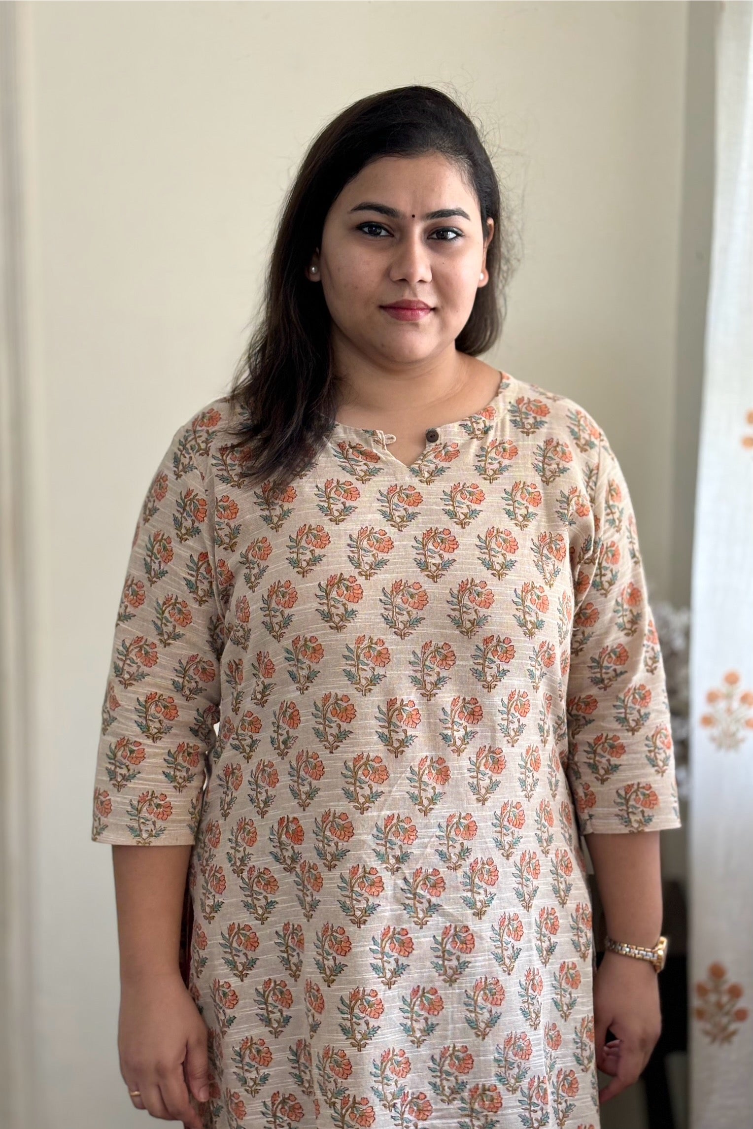 Beige_Floral_Buti_hand_block_printed_round_neck_cotton_straight_kurta_3