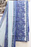 Blue and white block printed cotton dress material with dupatta