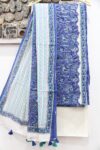 Blue and white block printed cotton dress material with dupatta