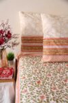 Flowers and leaves block printed cotton bedsheet with pillow covers