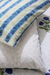 White and blue motifs block printed cotton bedsheet with pillow covers