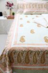 orange and white booti block printed cotton bedsheet with pillow covers