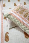 orange and white booti block printed cotton bedsheet with pillow covers