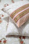 orange and white floral block printed cotton bedsheet with pillow covers